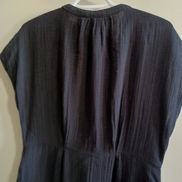GAP Cotton linen midi Button Up Shirt Black dress w/ Pockets Missing Fabric Belt - Picture 5 of 9